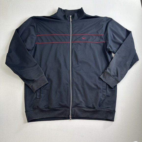Vintage Y2K Nike Logo Mock Neck Track Jacket Black Red Mens Size 2XL Gray Tag‎ - Picture 1 of 9